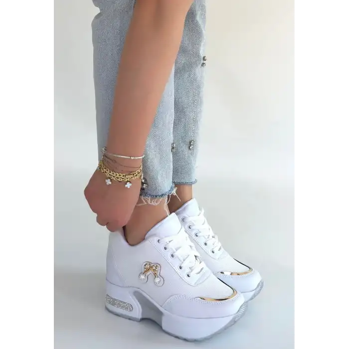 WODY BEYAZ CİLT SİMLİ BAĞCIKLI SPOR AYAKKABI