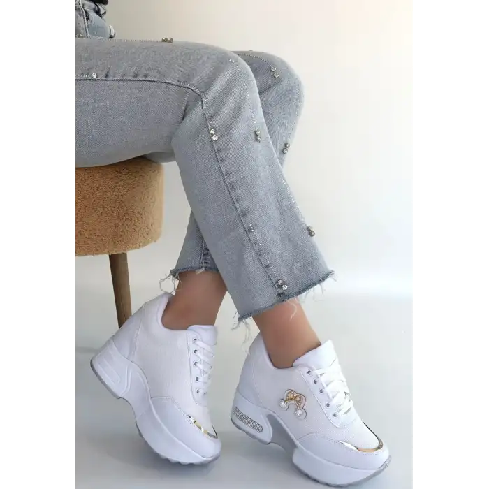 WODY BEYAZ CİLT SİMLİ BAĞCIKLI SPOR AYAKKABI