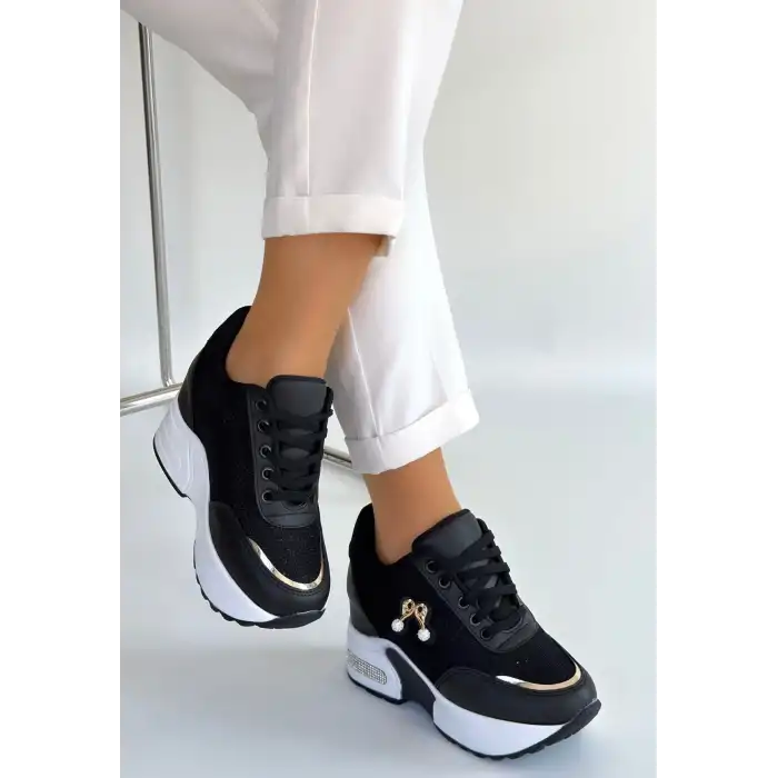 WODY SİYAH CİLT SİMLİ BAĞCIKLI SPOR AYAKKABI