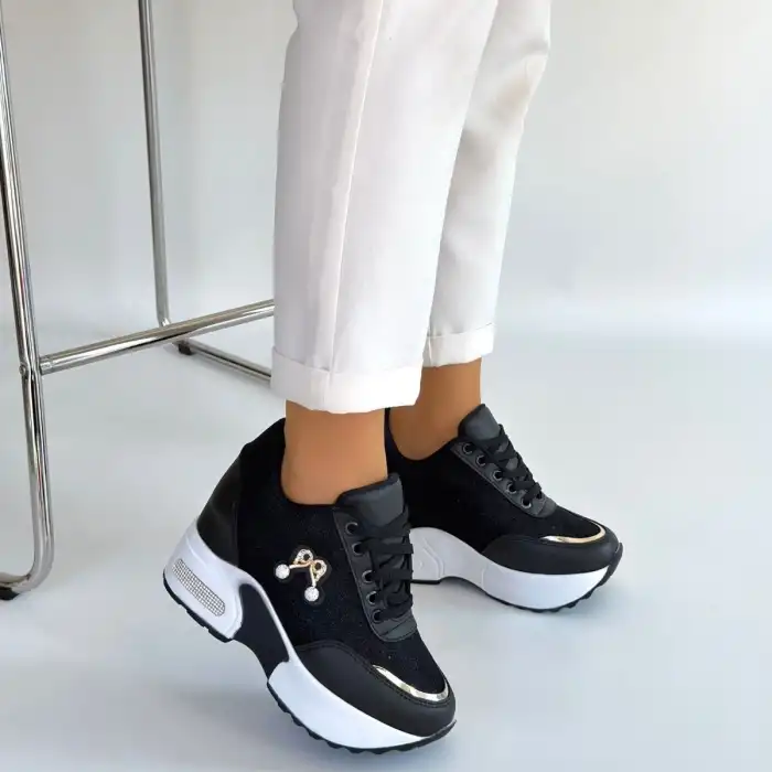 WODY SİYAH CİLT SİMLİ BAĞCIKLI SPOR AYAKKABI