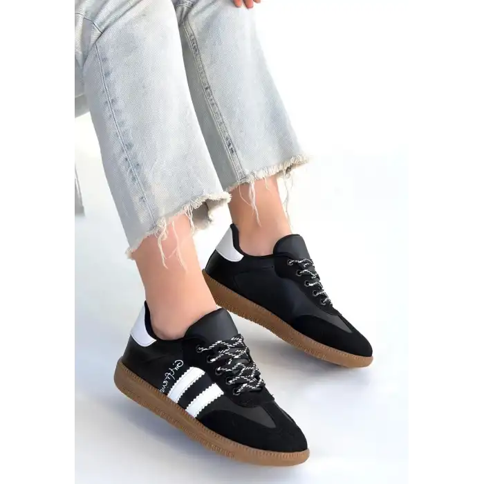 ZERTİ SİYAH CİLT BAĞCIKLI SPOR AYAKKABI