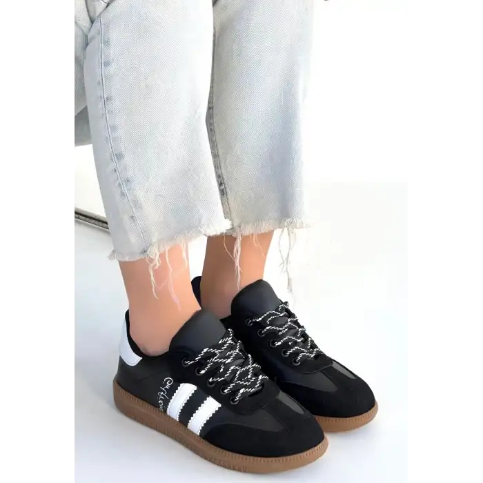 ZERTİ SİYAH CİLT BAĞCIKLI SPOR AYAKKABI