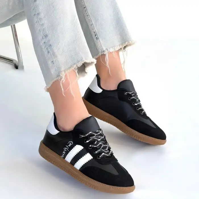 ZERTİ SİYAH CİLT BAĞCIKLI SPOR AYAKKABI