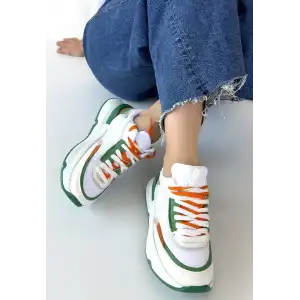 ALEH BEYAZ CİLT YEŞİL DETAYLI ÇİFT BAĞCIKLI SPOR AYAKKABI