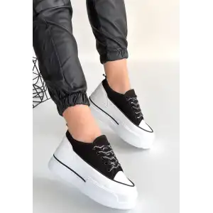 DALEN SİYAH KETEN BAĞCIKLI SPOR AYAKKABI