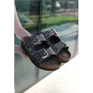 EDAJ KAHVERENGİ NUBUK BONCUK İŞLEMELİ TERLİK