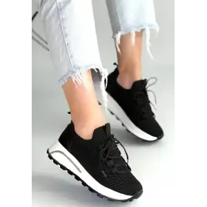 FEORT SİYAH TRİKO BAĞCIKLI SPOR AYAKKABI