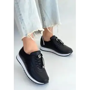 FİNNA SİYAH CİLT BAĞCIKLI SPOR AYAKKABI