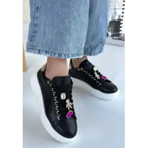 GANE SİYAH CİLT BAĞCIKLI SPOR AYAKKABI