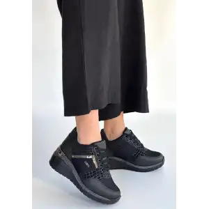 GEJA SİYAH CİLT BAĞCIKLI SPOR AYAKKABI