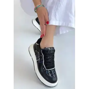 HAWER SİYAH CİLT BAĞCIKLI SPOR AYAKKABI