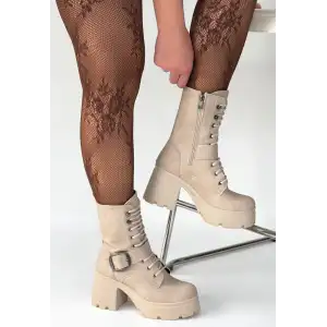 Linma Bej Nubuk Bağcıklı Topuklu Bot