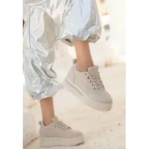 LULU BEJ CİLT BAĞCIKLI SPOR AYAKKABI