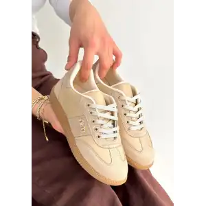 LUNGA BEJ CİLT BAĞCIKLI SPOR AYAKKABI