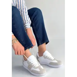 LUNGA BEYAZ CİLT BAĞCIKLI SPOR AYAKKABI