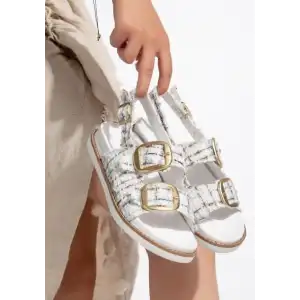 OLİRA BEYAZ SİMLİ KEMERLİ SANDALET