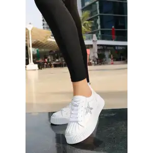 PİATA BEYAZ CİLT BAĞCIKLI SPOR AYAKKABI
