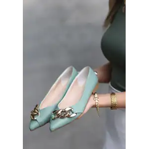 POPİ MİNT YEŞİLİ CİLT ZİNCİRLİ BABET AYAKKABI