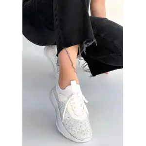 RİMAY BEYAZ CİLT BONCUK İŞLEMELİ SPOR AYAKKABI