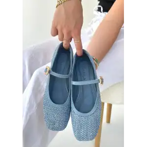 RİVES MAVİ CİLT HASIR DOKUMALI BABET AYAKKABI