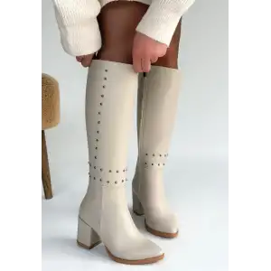 TİYAN BEJ CİLT TOPUKLU ÇİZME