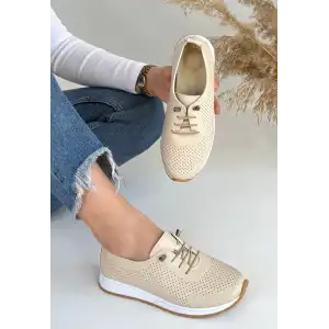 TONE BEJ CİLT BAĞCIKLI SPOR AYAKKABI