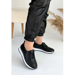 TONE SİYAH CİLT BAĞCIKLI SPOR AYAKKABI