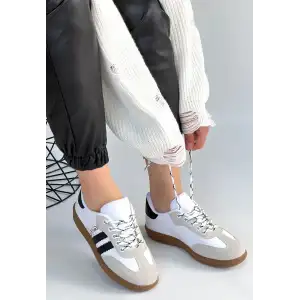 ZERTİ BEYAZ CİLT BAĞCIKLI SPOR AYAKKABI