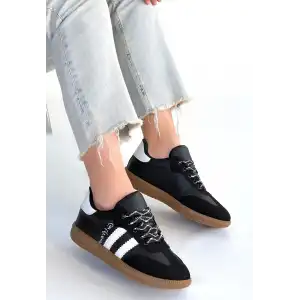 ZERTİ SİYAH CİLT BAĞCIKLI SPOR AYAKKABI