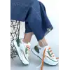 ALEH BEYAZ CİLT YEŞİL DETAYLI ÇİFT BAĞCIKLI SPOR AYAKKABI