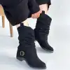Canty Siyah Süet Körüklü Topuklu Çizme