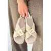DX Cate Bej Hasır Cilt Sandalet