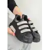 Elika Siyah Cilt Simli Cırt Cırtlı Spor Ayakkabı