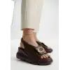Gwon Kahverengi Cilt Dolgu Topuk Sandalet