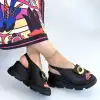 Gwon Siyah Cilt Dolgu Topuk Sandalet