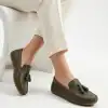 Irja Haki Yeşil Hakiki Deri Babet Ayakkabı