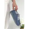 Jiten Mavi Hakiki Deri Bağcıklı Spor Ayakkabı