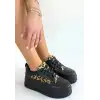 LORRİN SİYAH CİLT LEOPAR DETAYLI BAĞCIKLI SPOR AYAKKABI