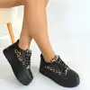 LORRİN SİYAH CİLT LEOPAR DETAYLI BAĞCIKLI SPOR AYAKKABI