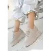 Lulu Bej Cilt Bağcıklı Spor Ayakkabı