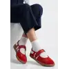 Menja Kırmızı Cilt Cırt Cırtlı Babet Ayakkabı