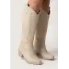 Meof Bej Cilt Topuklu Çizme