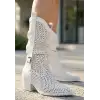Meria Beyaz Cilt Lazer Kesim Kovboy Topuklu Çizme