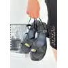 Nordi Siyah Cilt Kemerli Sandalet