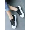 Piata Siyah Cilt Beyaz Tabanlı Bağcıklı Spor Ayakkabı