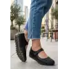 Sina Siyah Hakiki Deri Cırt Cırtlı Babet Ayakkabı
