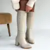 Tiyan Bej Cilt Topuklu Çizme