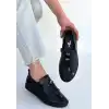 Warte Siyah Deri Bağcıklı Spor Ayakkabı