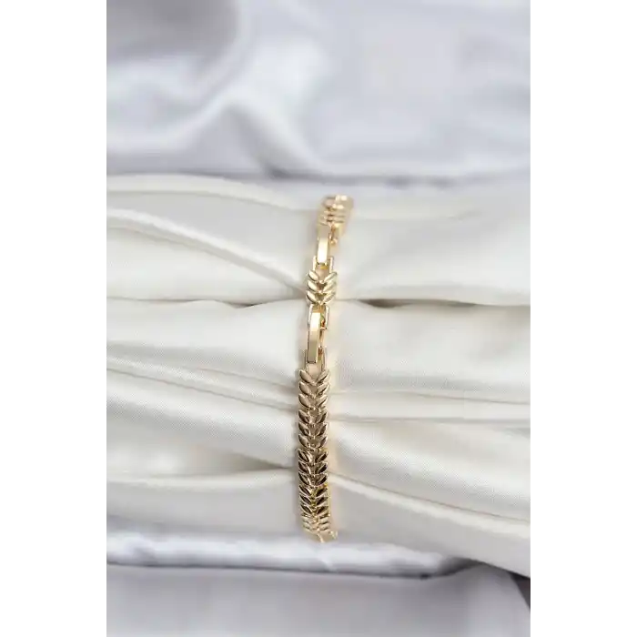 14K Gold Renk Kaplama Başak Model Zirkon Taşlı CM Kadın Bileklik