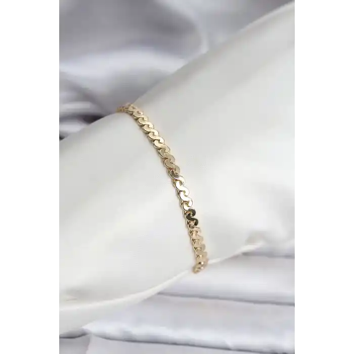 14K Gold Renk Kaplama Ezme Yılan Zincir Model CM Kadın Bileklik
